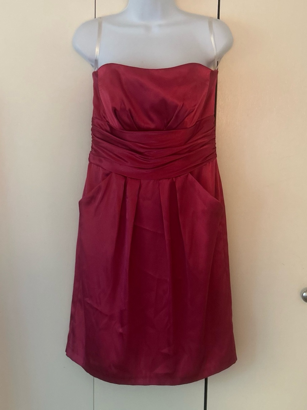 David's Bridal Strapless Satin Dress Pockets S